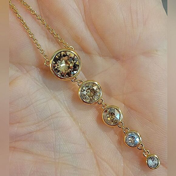 #Touchstone Crystal Golden Splash Pad Pendant Necklace 15" to 18" Discontinued - Picture 4 of 6